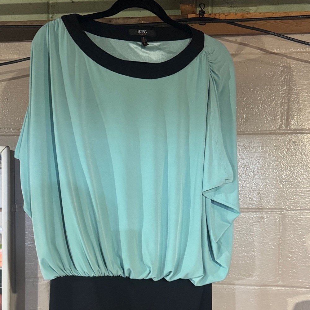 BCBG Aqua and Black Blouson Dress
